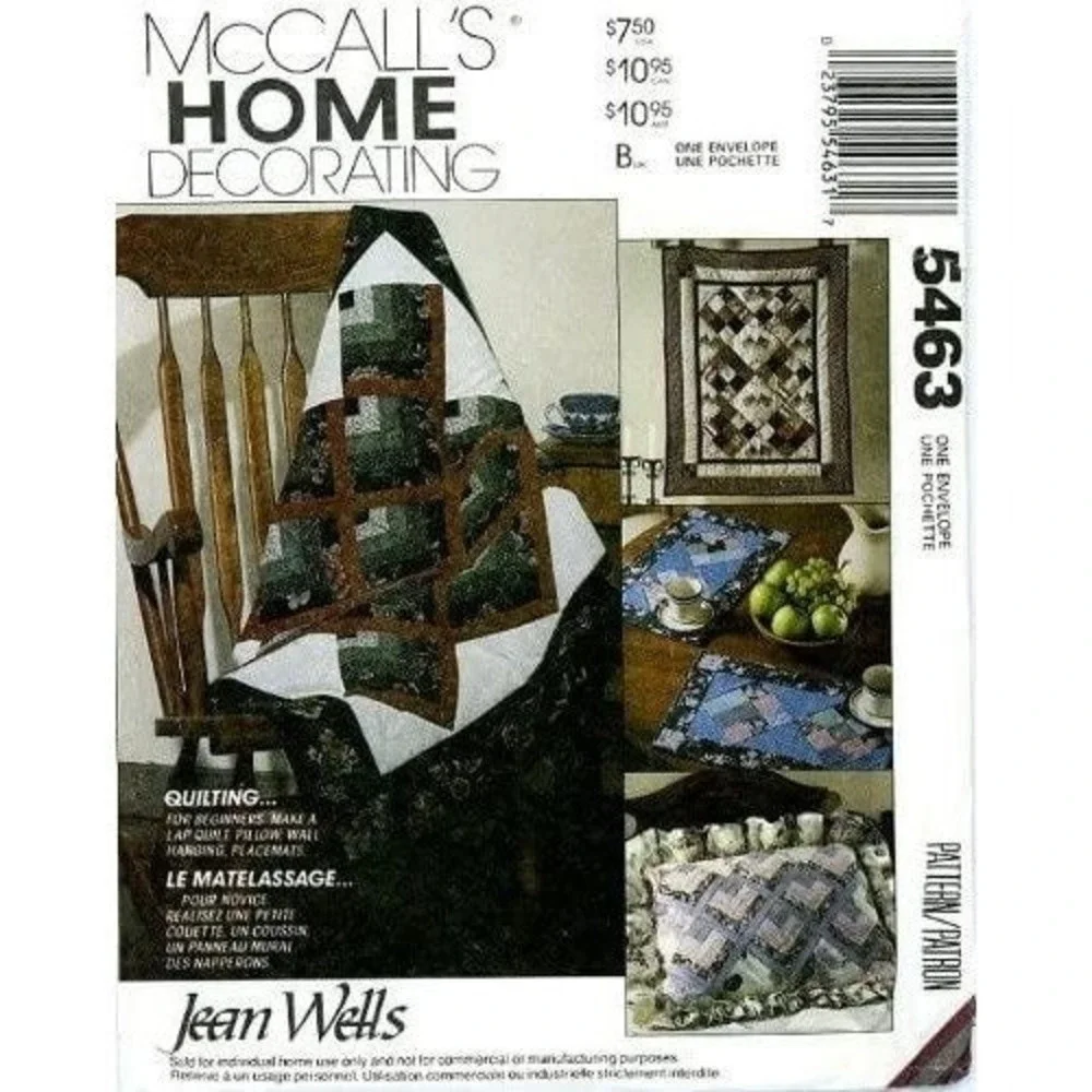 McCall's Sewing Pattern 5463 Quilt Pillows‎ Wallhanging Placemats JEAN WELLS